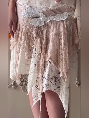 Shabby Chic Boho Fairy Lace & Ruffle Pink And Cream Sparkle Layered Skirt